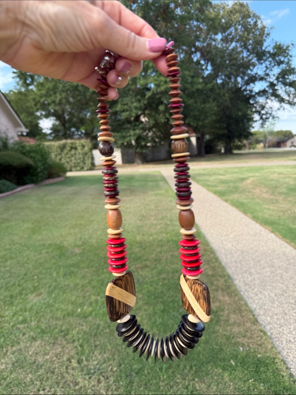 Vintage Boho Chunky Statement Necklace made from Coconut Shells-Wood-Resort Ware - Picture 15 of 17